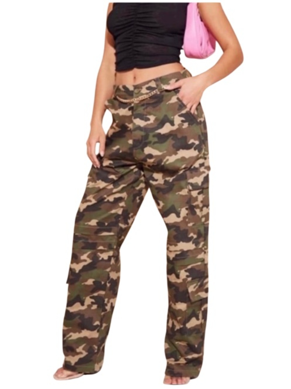 PrettyLittle Thing Khaki Camo Cargo Pants.